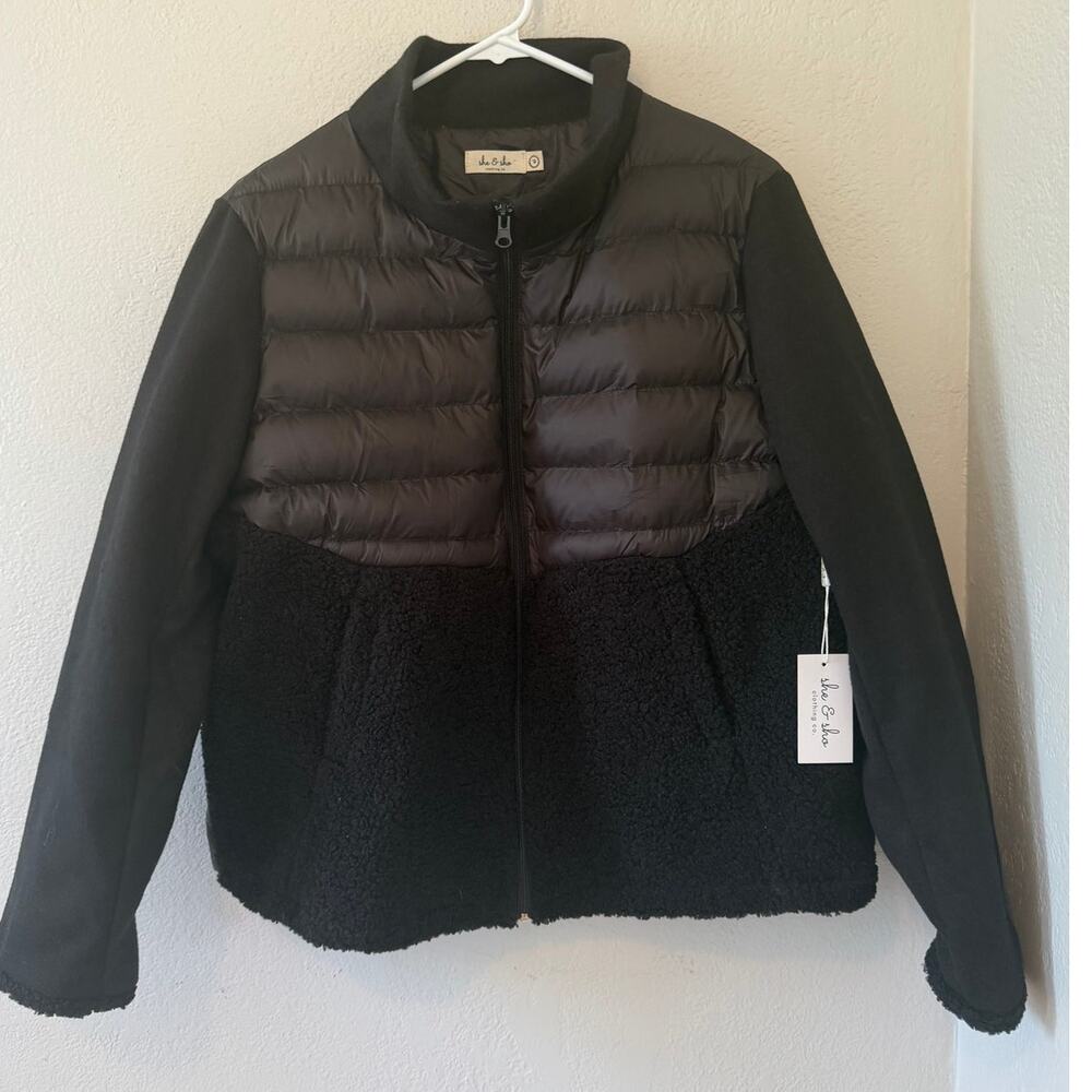 NWT She & Sho Clothing Co Black Puffer Fleece Jacket Coat Sz XL